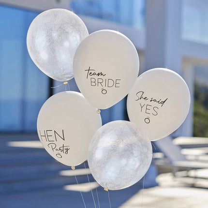 Feestbazaar Ballonnen Mix Vrijgezellenfeest Wit/Zilver (5st)