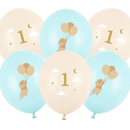 Feestbazaar Ballonnen Muisje 1 jaar Licht Blauw (6st)