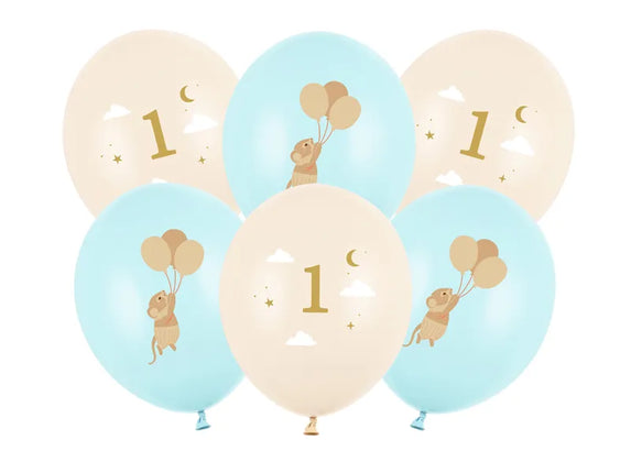 Feestbazaar Ballonnen Muisje 1 jaar Licht Blauw (6st)