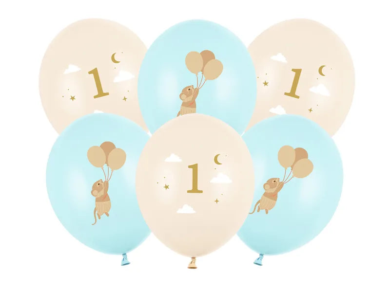 Feestbazaar Ballonnen Muisje 1 jaar Licht Blauw (6st)