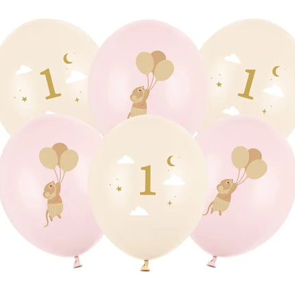 Feestbazaar Ballonnen Muisje 1 jaar Licht Roze (6st)
