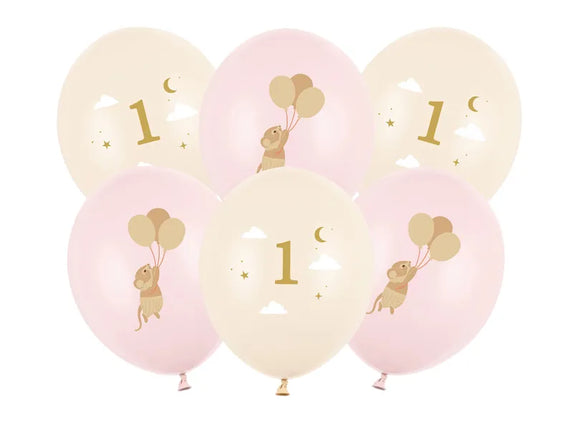 Feestbazaar Ballonnen Muisje 1 jaar Licht Roze (6st)