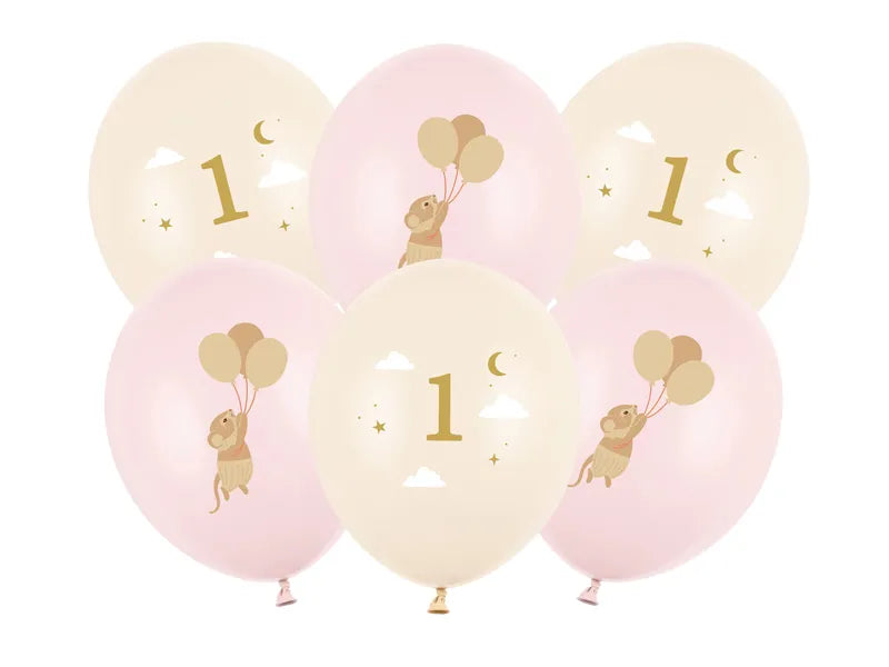 Feestbazaar Ballonnen Muisje 1 jaar Licht Roze (6st)