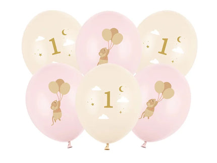 Feestbazaar Ballonnen Muisje 1 jaar Licht Roze (6st)