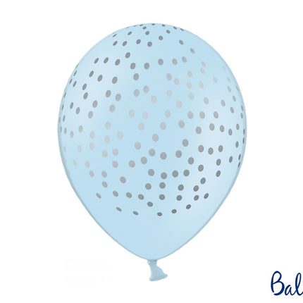 Feestbazaar Ballonnen Pastel Baby Blauw Stippen - 6 Stuks