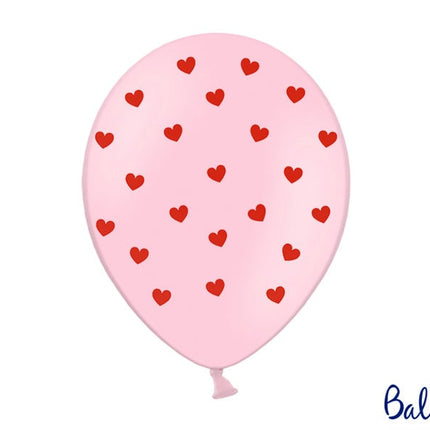 Feestbazaar Ballonnen Pastel Pink met Rode Hartjes (6st)
