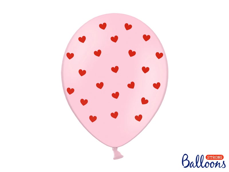 Feestbazaar Ballonnen Pastel Pink met Rode Hartjes (6st)