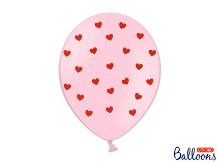Feestbazaar Ballonnen Pastel Pink met Rode Hartjes (6st)