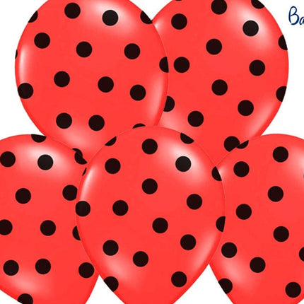 Feestbazaar Ballonnen Pastel Poppy Rood Met Zwarte Stippen - 6 Stuks