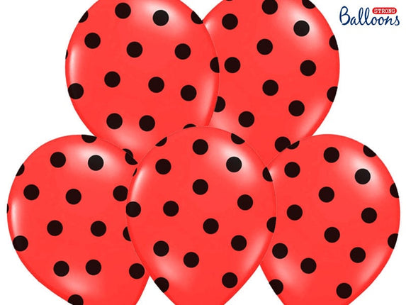 Feestbazaar Ballonnen Pastel Poppy Rood Met Zwarte Stippen - 6 Stuks