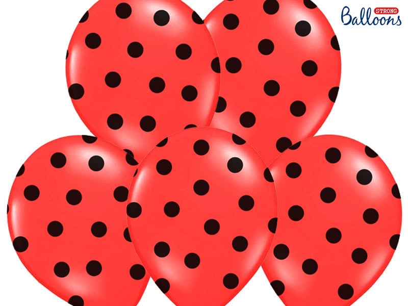 Feestbazaar Ballonnen Pastel Poppy Rood Met Zwarte Stippen - 6 Stuks