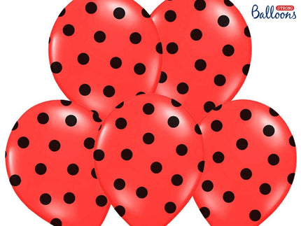 Feestbazaar Ballonnen Pastel Poppy Rood Met Zwarte Stippen - 6 Stuks