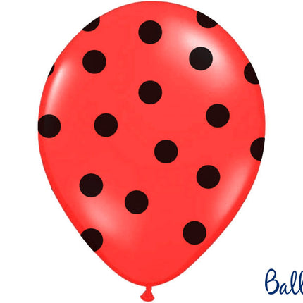 Feestbazaar Ballonnen Pastel Poppy Rood Met Zwarte Stippen - 6 Stuks