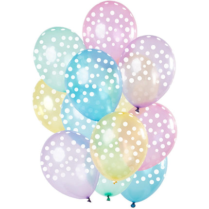 Feestbazaar Ballonnen Pastel Transparant Witte Stippen Premium - 12 Stuks