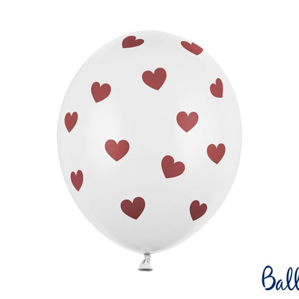 Feestbazaar Ballonnen Pastel Wit Met Rode Hartjes (6st)