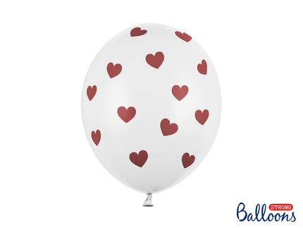 Feestbazaar Ballonnen Pastel Wit Met Rode Hartjes (6st)