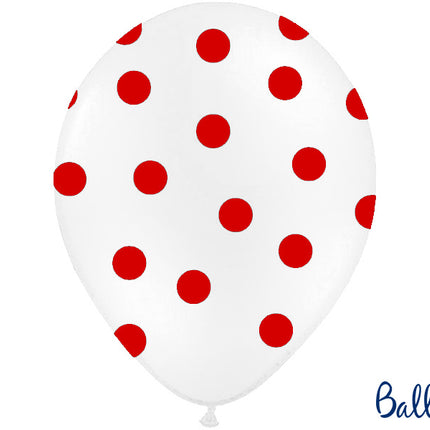 Feestbazaar Ballonnen Pastel Wit Met Rode Stippen - 6 Stuks