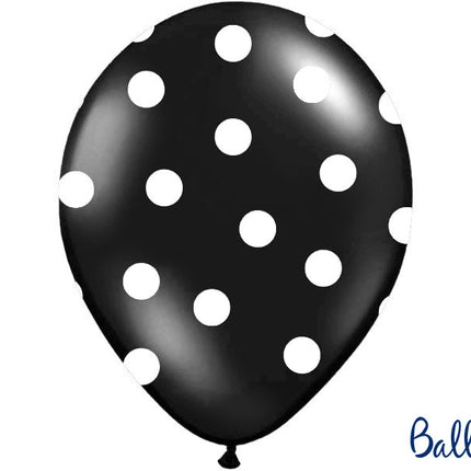 Feestbazaar Ballonnen Pastel Zwart Met Witte Stippen - 6 Stuks