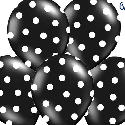 Feestbazaar Ballonnen Pastel Zwart Met Witte Stippen - 6 Stuks