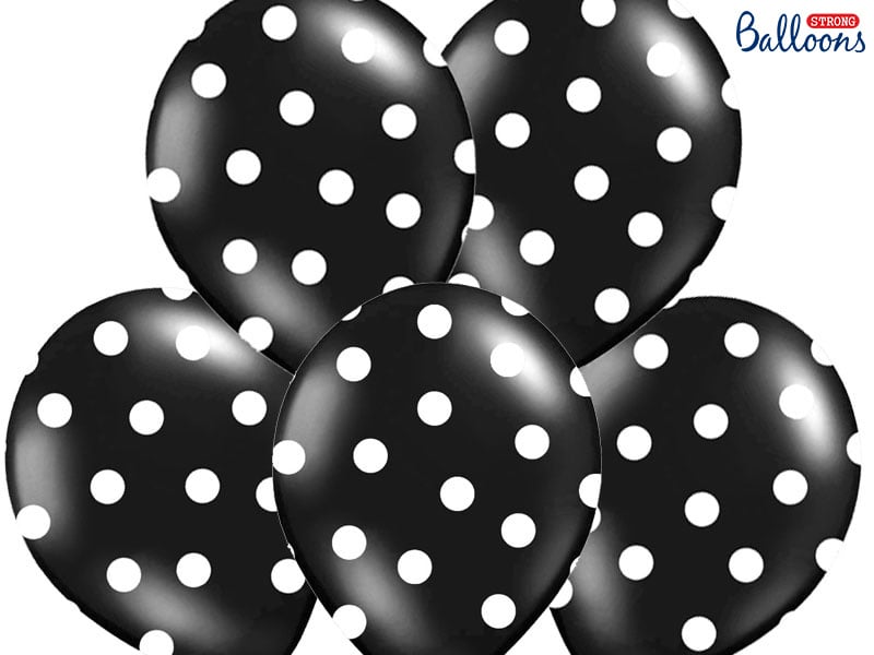 Feestbazaar Ballonnen Pastel Zwart Met Witte Stippen - 6 Stuks