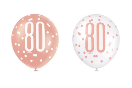 Feestbazaar Ballonnen Rose Gold Glitz  80 Jaar (6st)