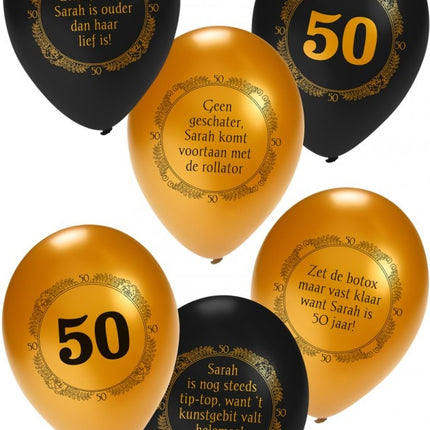Feestbazaar Ballonnen Sarah Zwart/Goud - 6 stuks
