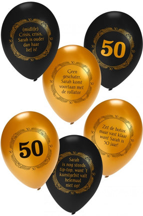 Feestbazaar Ballonnen Sarah Zwart/Goud - 6 stuks