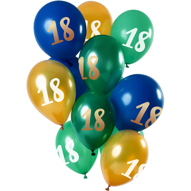 Feestbazaar Ballonnen Set 18 Jaar Groen/Goud Premium - 12 Stuks