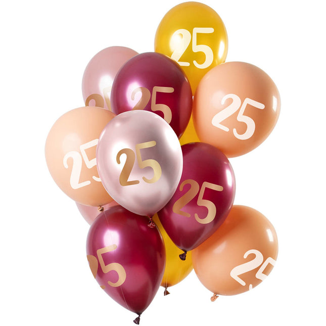 Feestbazaar Ballonnen Set 25 Jaar Roze/Goud Premium - 12 Stuks