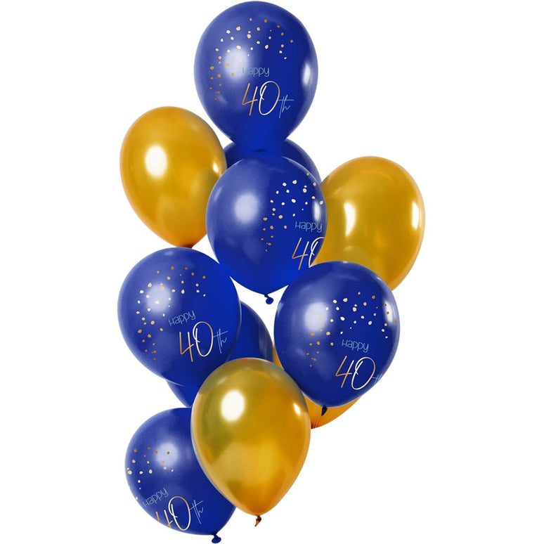 Feestbazaar Ballonnen Set 40 Jaar Blauw/Goud Premium - 12 Stuks