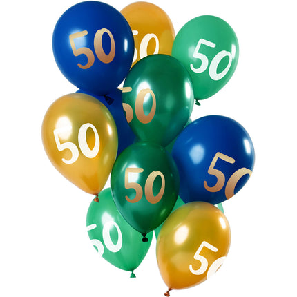 Feestbazaar Ballonnen Set 50 Jaar Groen/Goud Premium - 12 Stuks