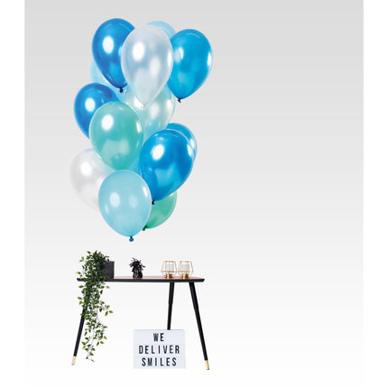 Feestbazaar Ballonnen Set Azuur Blauw Metallic Premium 30cm - 15 Stuks