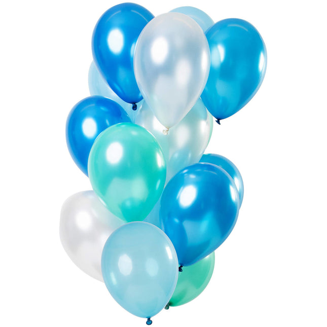 Feestbazaar Ballonnen Set Azuur Blauw Metallic Premium 30cm - 15 Stuks