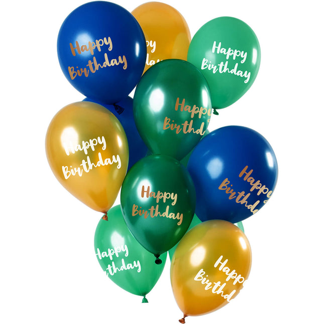 Feestbazaar Ballonnen set Happy Birthday Groen Goud Premium - 12 Stuks