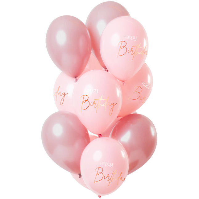 Feestbazaar Ballonnen Set 'Happy Birthday' Lush Blush Premium - 12 Stuks