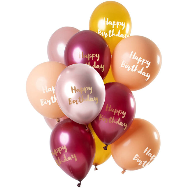 Feestbazaar Ballonnen Set Happy Birthday Roze/Goud Premium - 12 Stuks