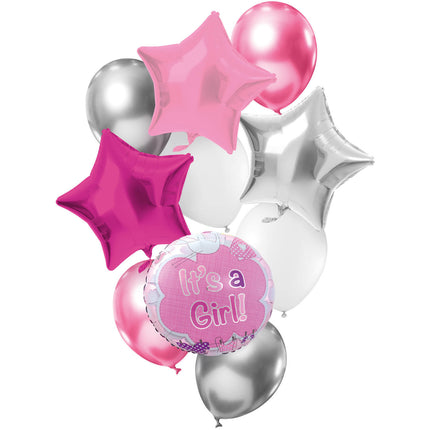 Feestbazaar Ballonnen Set It's a Girl Roze/Zilver (10st)