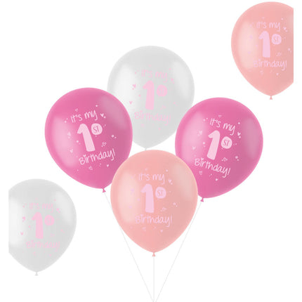 Feestbazaar Ballonnen Set 'It's my 1st Birthday!' Roze (6 st)