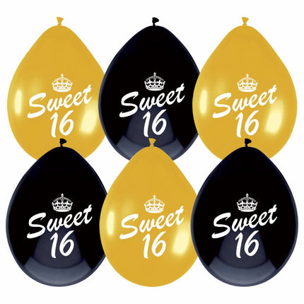 Feestbazaar Ballonnen Sweet Sixteen Zwart/Goud
