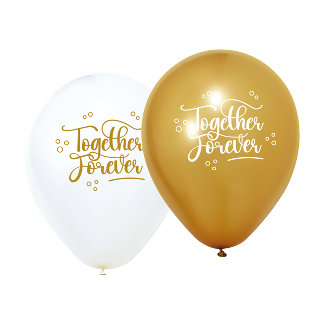 Feestbazaar Ballonnen Together Forever Wit & Goud (8st)