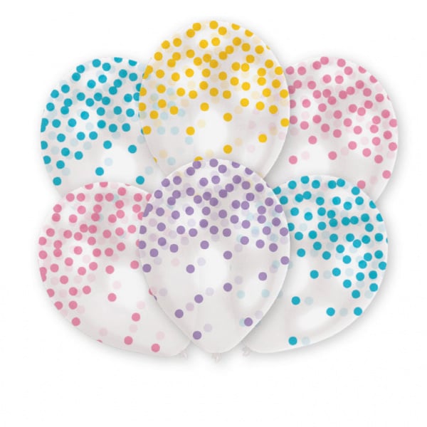 Feestbazaar Ballonnen Transparant Pastel confetti print rond (6st)