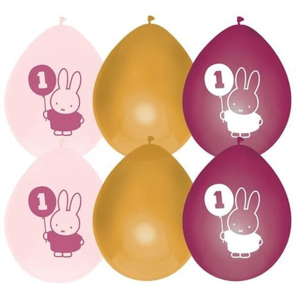 Feestbazaar Ballonnen Verjaardag 1 Jaar Nijntje Roze/Goud (6st)