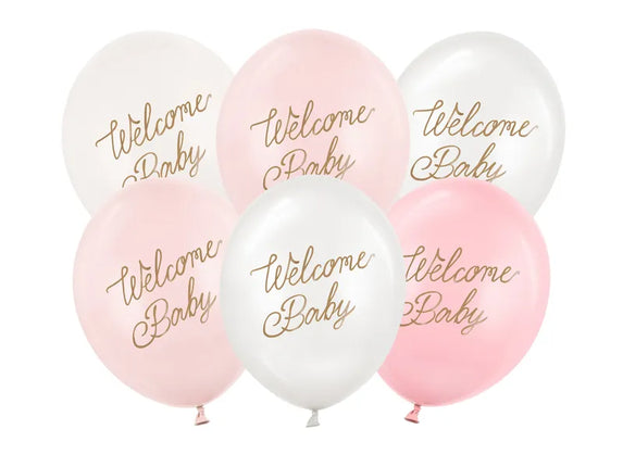 Feestbazaar Ballonnen Welcome Baby Roze Mix Professional (6st)