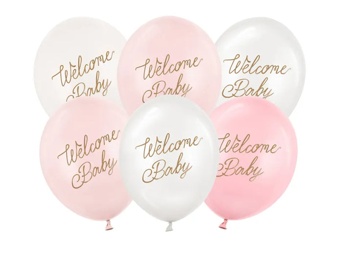 Feestbazaar Ballonnen Welcome Baby Roze Mix Professional (6st)