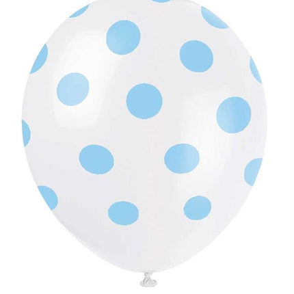 Feestbazaar Ballonnen Wit Met Blauwe Stippen (6st)