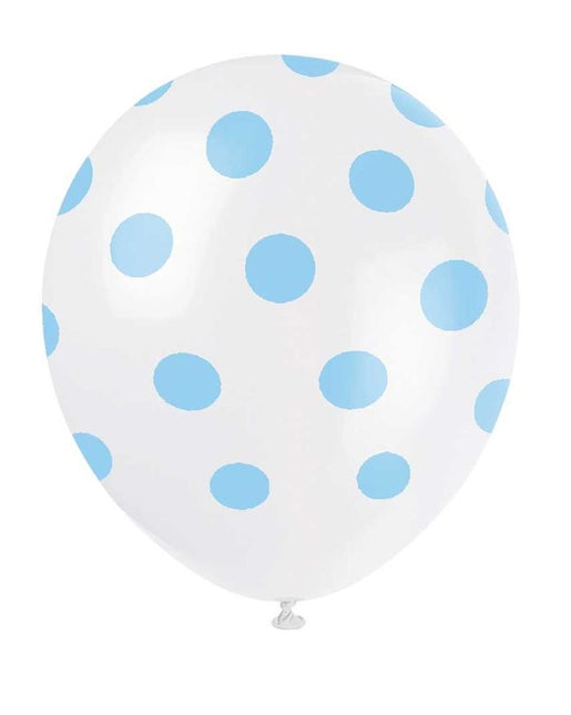 Feestbazaar Ballonnen Wit Met Blauwe Stippen (6st)