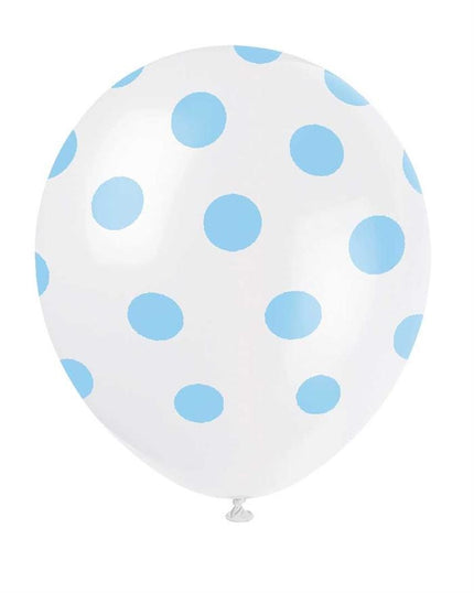 Feestbazaar Ballonnen Wit Met Blauwe Stippen (6st)