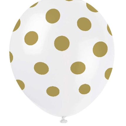 Feestbazaar Ballonnen Wit met Gouden Stippen - 6 Stuks