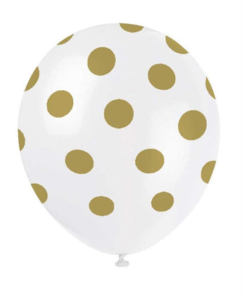 Feestbazaar Ballonnen Wit met Gouden Stippen - 6 Stuks
