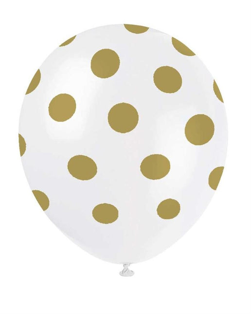 Feestbazaar Ballonnen Wit met Gouden Stippen - 6 Stuks